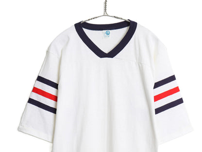 デッドストック 80's USA製 アルテックス フットボール 半袖 Tシャツ メンズ M ヴィンテージ Vネック シングルステッチ トリコ ライン 無地