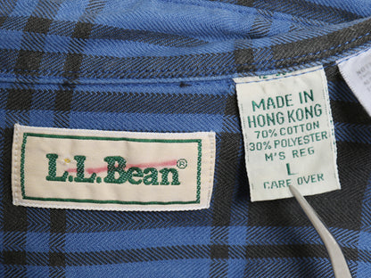 90s エルエルビーン チェック 長袖 シャツ メンズ L / オールド 旧タグ アウトドア コットン ポリ ツイル ネルシャツ マルチカラー 青 黒