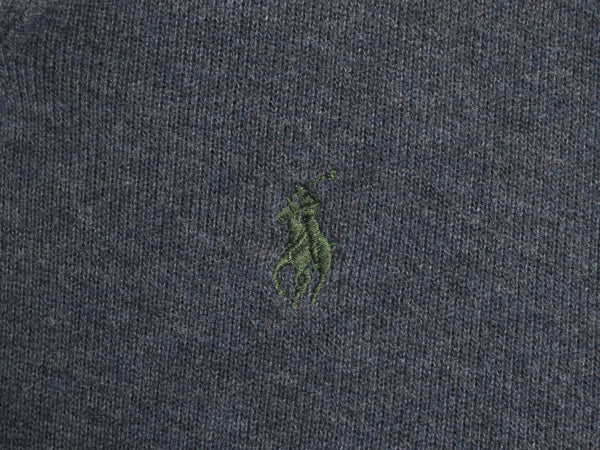 00s ポロ ラルフローレン ショールカラー コットン ニット スウェット メンズ L / リブ編み セーター 本革 レザー エルボーパッチ ネイビー