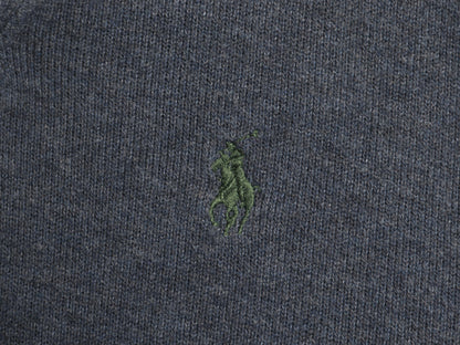 00s ポロ ラルフローレン ショールカラー コットン ニット スウェット メンズ L / リブ編み セーター 本革 レザー エルボーパッチ ネイビー