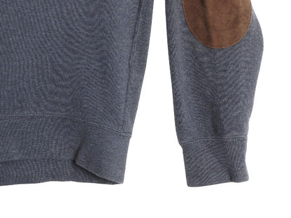 00s ポロ ラルフローレン ショールカラー コットン ニット スウェット メンズ L / リブ編み セーター 本革 レザー エルボーパッチ ネイビー