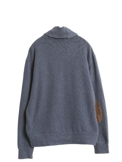 00s ポロ ラルフローレン ショールカラー コットン ニット スウェット メンズ L / リブ編み セーター 本革 レザー エルボーパッチ ネイビー