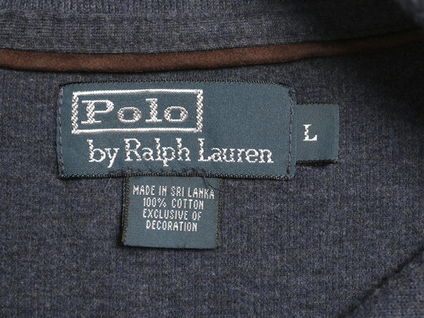 00s ポロ ラルフローレン ショールカラー コットン ニット スウェット メンズ L / リブ編み セーター 本革 レザー エルボーパッチ ネイビー