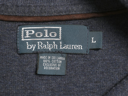 00s ポロ ラルフローレン ショールカラー コットン ニット スウェット メンズ L / リブ編み セーター 本革 レザー エルボーパッチ ネイビー