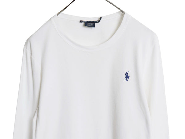 ラルフローレン 長袖 Tシャツ レディース L / ポロ スポーツ ロンT コットン ストレッチ リブ編み カットソー ロングスリーブ トップス 白