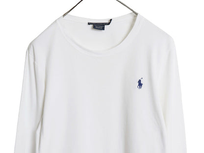 ラルフローレン 長袖 Tシャツ レディース L / ポロ スポーツ ロンT コットン ストレッチ リブ編み カットソー ロングスリーブ トップス 白