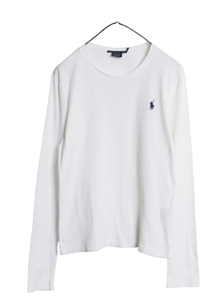 ラルフローレン 長袖 Tシャツ レディース L / ポロ スポーツ ロンT コットン ストレッチ リブ編み カットソー ロングスリーブ トップス 白