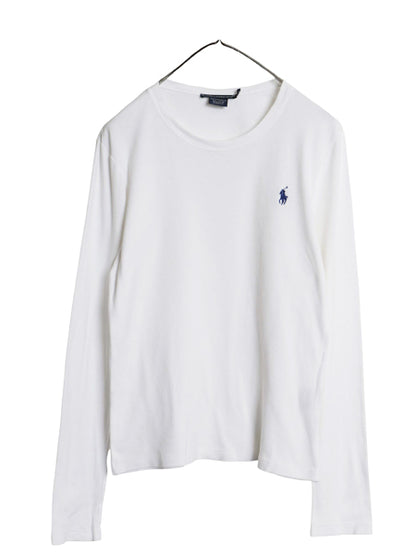 ラルフローレン 長袖 Tシャツ レディース L / ポロ スポーツ ロンT コットン ストレッチ リブ編み カットソー ロングスリーブ トップス 白