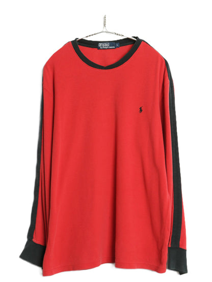 90s ポロ ラルフローレン 鹿の子 長袖 Tシャツ メンズ L 古着 オールド ロンT ロングスリーブ コットン ワンポイント カットソー ツートン