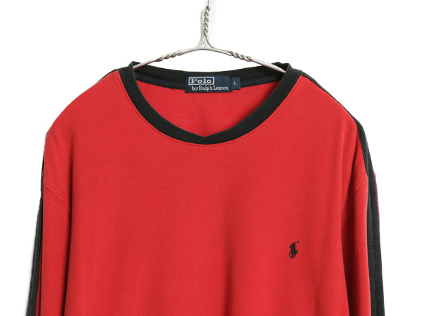 90s ポロ ラルフローレン 鹿の子 長袖 Tシャツ メンズ L 古着 オールド ロンT ロングスリーブ コットン ワンポイント カットソー ツートン