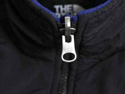 90s USA製 ノースフェイス デナリ ベスト メンズ L / オールド 前開き 重ね着 フルジップ フリース ナイロン ワンポイント ツートン 黒 青