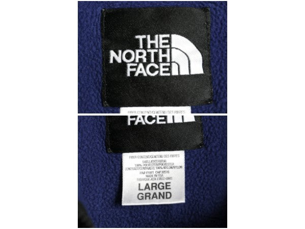 90s USA製 ノースフェイス デナリ ベスト メンズ L / オールド 前開き 重ね着 フルジップ フリース ナイロン ワンポイント ツートン 黒 青