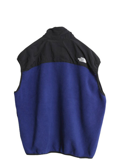 90s USA製 ノースフェイス デナリ ベスト メンズ L / オールド 前開き 重ね着 フルジップ フリース ナイロン ワンポイント ツートン 黒 青