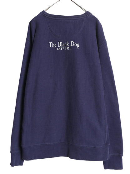 00s The Black Dog ドッグ プリント スウェット メンズ レディース XXL / オールド トレーナー 前V 裏起毛 ヘビーウェイト 大きいサイズ 紺