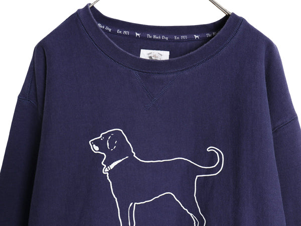 00s The Black Dog ドッグ プリント スウェット メンズ レディース XXL / オールド トレーナー 前V 裏起毛 ヘビーウェイト 大きいサイズ 紺