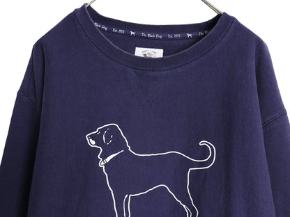 00s The Black Dog ドッグ プリント スウェット メンズ レディース XXL / オールド トレーナー 前V 裏起毛 ヘビーウェイト 大きいサイズ 紺