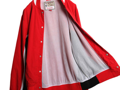 ブルズ ナイロン ウォームアップ ジャケット メンズ M NBA オフィシャル ミッチェルアンドネス スタジャン ジョーダン バスケ ブルゾン 赤