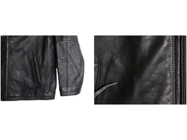 00s コロンビア 本革 レザー スポーツ ジャケット メンズ L / オールド 革ジャン 中綿 キルティング シングル ライダース オールレザー 黒