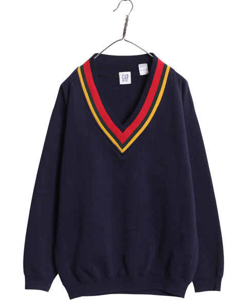 90s オールド ギャップ Vネック スウェット メンズ レディース M / トレーナー 裏起毛 チルデン タイプ プルオーバー 針抜き ライン入り 紺