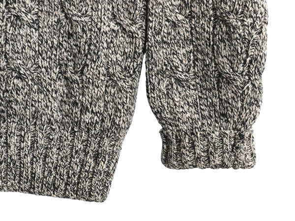 90s ポロ ラルフローレン 杢編み ケーブル ニット セーター メンズ L オールド ウール シルク リネン ヘビーウェイト 無地 黒 灰 シンプル