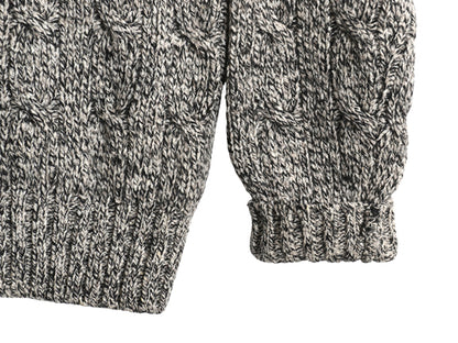 90s ポロ ラルフローレン 杢編み ケーブル ニット セーター メンズ L オールド ウール シルク リネン ヘビーウェイト 無地 黒 灰 シンプル