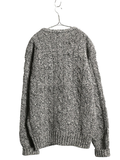 90s ポロ ラルフローレン 杢編み ケーブル ニット セーター メンズ L オールド ウール シルク リネン ヘビーウェイト 無地 黒 灰 シンプル