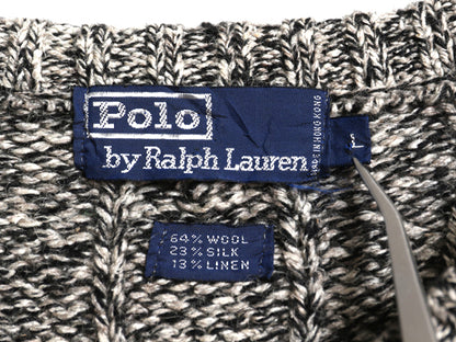 90s ポロ ラルフローレン 杢編み ケーブル ニット セーター メンズ L オールド ウール シルク リネン ヘビーウェイト 無地 黒 灰 シンプル