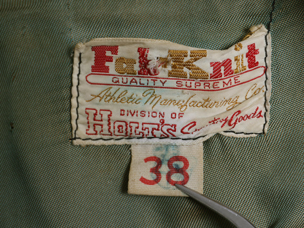 60s USA製 ★ HOLT'S 袖 レザー ウール スタジャン 38 メンズ M 程 ヴィンテージ サガラ ワッペン 襟付き アワード ジャケット ブルゾン 黒