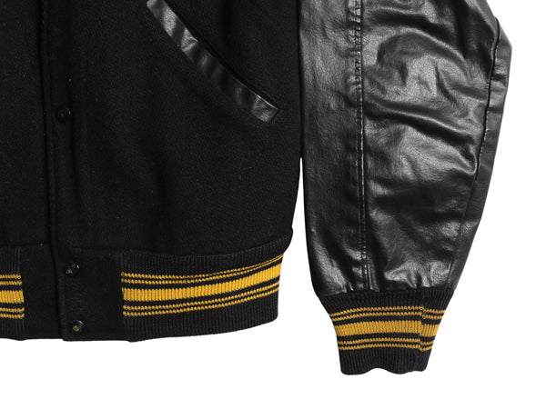 60s USA製 ★ HOLT'S 袖 レザー ウール スタジャン 38 メンズ M 程 ヴィンテージ サガラ ワッペン 襟付き アワード ジャケット ブルゾン 黒