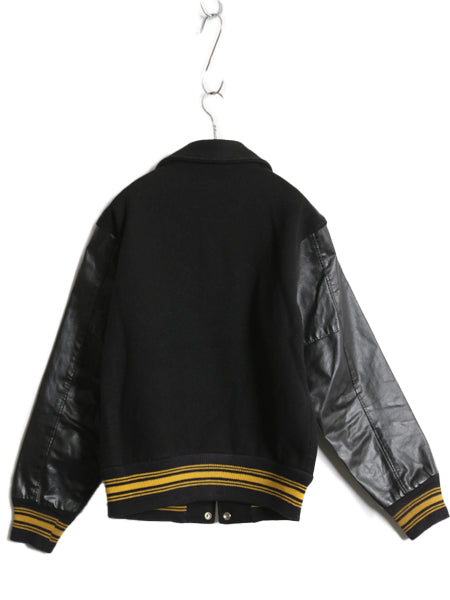 60s USA製 ★ HOLT'S 袖 レザー ウール スタジャン 38 メンズ M 程 ヴィンテージ サガラ ワッペン 襟付き アワード ジャケット ブルゾン 黒