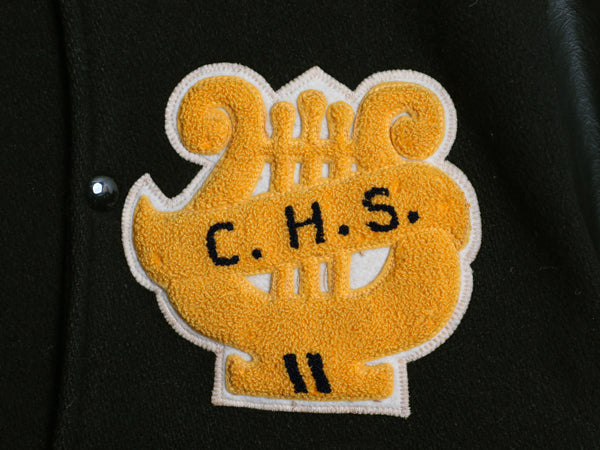 60s USA製 ★ HOLT'S 袖 レザー ウール スタジャン 38 メンズ M 程 ヴィンテージ サガラ ワッペン 襟付き アワード ジャケット ブルゾン 黒