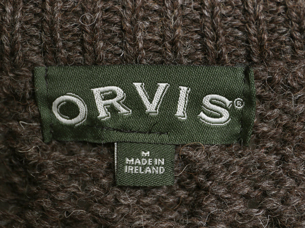 アイランド製 オービス フィッシャーマン ニット セーター メンズ M 古着 アラン ケーブル コットン ウール シンプル 無地 ローゲージ 茶