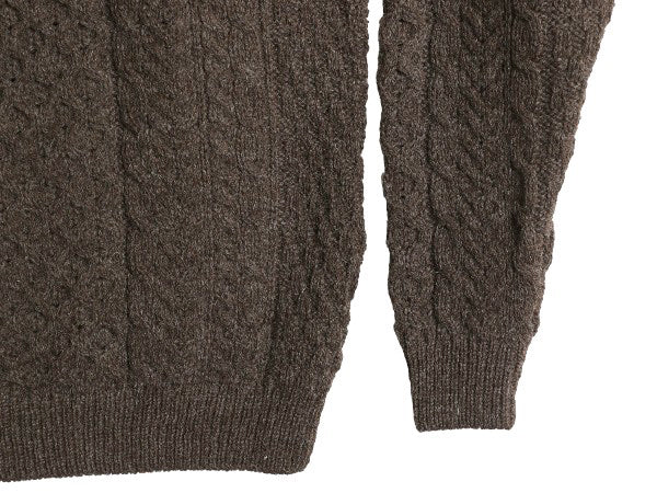 アイランド製 オービス フィッシャーマン ニット セーター メンズ M 古着 アラン ケーブル コットン ウール シンプル 無地 ローゲージ 茶