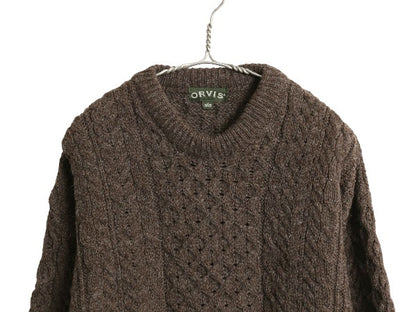 アイランド製 オービス フィッシャーマン ニット セーター メンズ M 古着 アラン ケーブル コットン ウール シンプル 無地 ローゲージ 茶