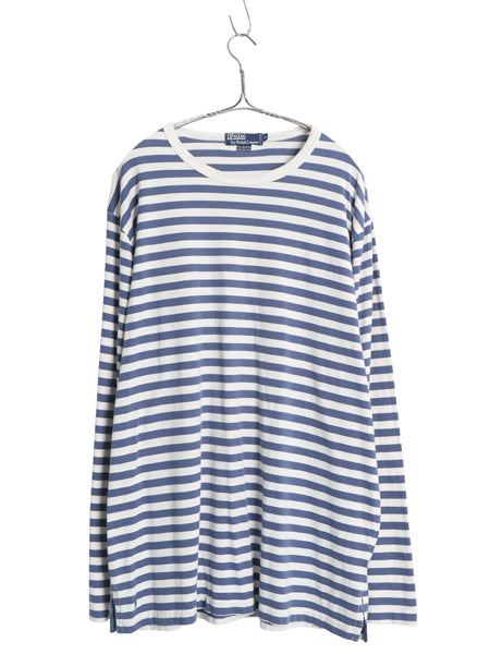 90s ポロ ラルフローレン ボーダー 長袖 Tシャツ メンズ L オールド ロンT ロングスリーブ コットン カットソー シングルステッチ ツートン