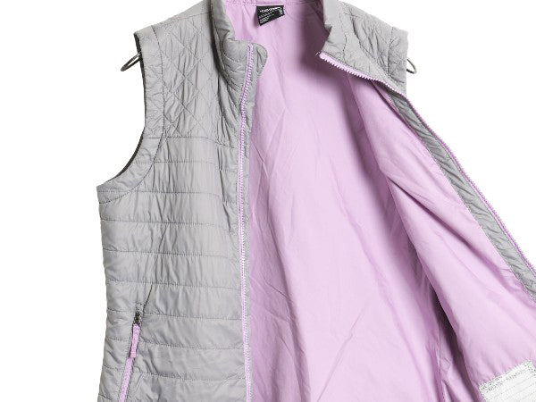 ノースフェイス 中綿 ナイロン ベスト キッズ XL レディース M 程/ アウトドア 重ね着 前開き フルジップ ハイネック キルティング グレー