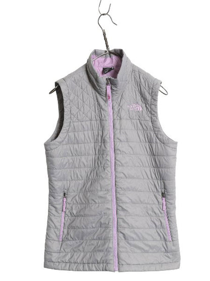 ノースフェイス 中綿 ナイロン ベスト キッズ XL レディース M 程/ アウトドア 重ね着 前開き フルジップ ハイネック キルティング グレー