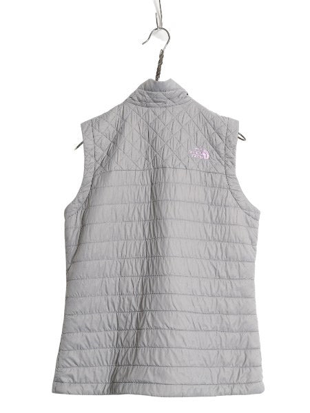 ノースフェイス 中綿 ナイロン ベスト キッズ XL レディース M 程/ アウトドア 重ね着 前開き フルジップ ハイネック キルティング グレー