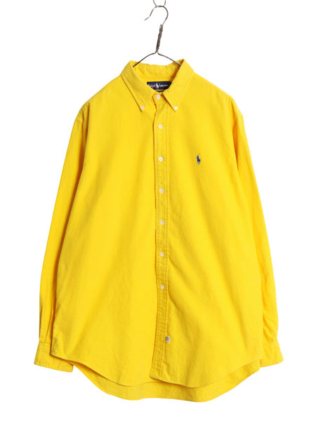 90s ラルフローレン シャモア クロス 長袖 ボタンダウン シャツ メンズ XL オールド ポロ ネルシャツ ワンポイント ポニー 大きいサイズ 黄