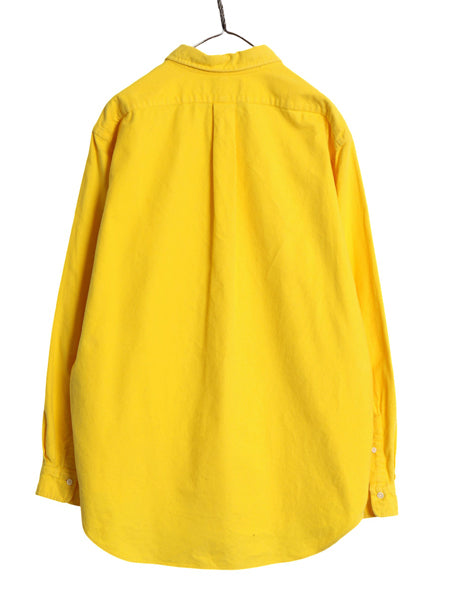 90s ラルフローレン シャモア クロス 長袖 ボタンダウン シャツ メンズ XL オールド ポロ ネルシャツ ワンポイント ポニー 大きいサイズ 黄