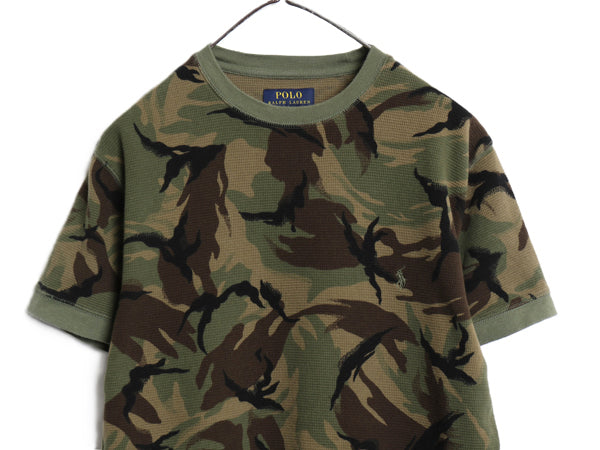 ポロ ラルフローレン 迷彩 半袖 サーマル Tシャツ メンズ M / ワッフル コットン カットソー ワンポイント ストレッチ 総柄 マルチカラー