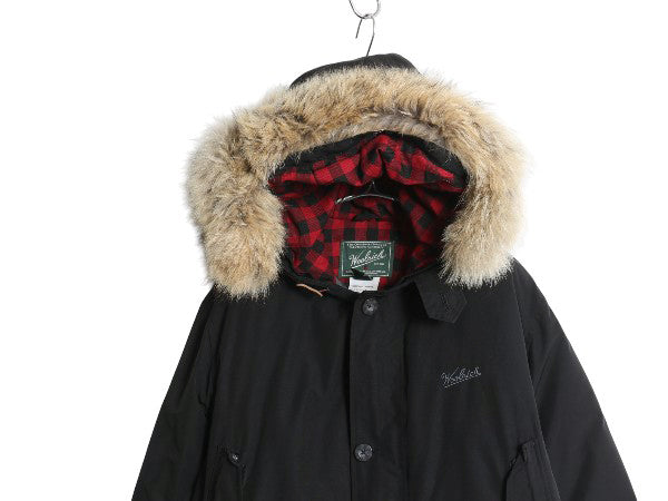 ウールリッチ アークティック パーカー メンズ L アウトドア ダウン ジャケット ハーフ コート フルジップ 脱着 ファー付き マンパ 黒 防寒