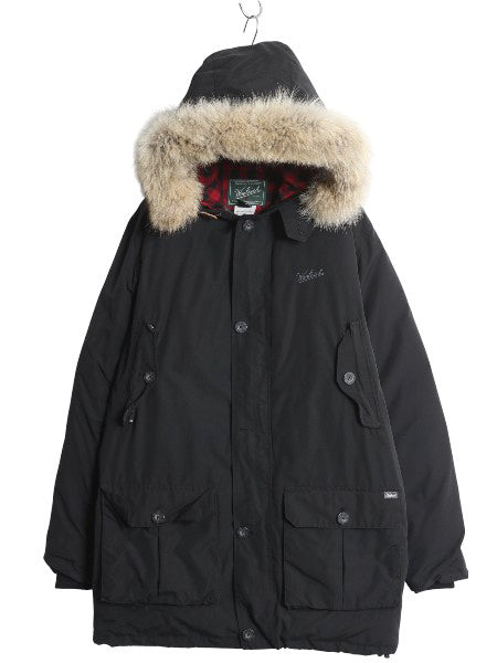 ウールリッチ アークティック パーカー メンズ L アウトドア ダウン ジャケット ハーフ コート フルジップ 脱着 ファー付き マンパ 黒 防寒