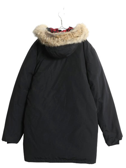 ウールリッチ アークティック パーカー メンズ L アウトドア ダウン ジャケット ハーフ コート フルジップ 脱着 ファー付き マンパ 黒 防寒