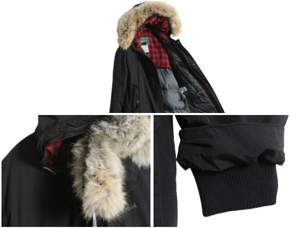 ウールリッチ アークティック パーカー メンズ L アウトドア ダウン ジャケット ハーフ コート フルジップ 脱着 ファー付き マンパ 黒 防寒