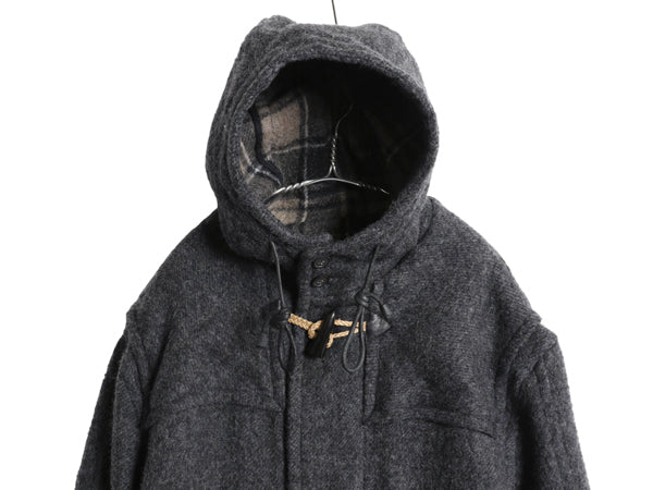 00s バナナリパブリック ダッフル コート メンズ L 古着 オールド アウトドア ウール モヘア ロング チェック ライナー フルジップ 無地 灰