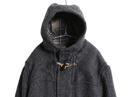 00s バナナリパブリック ダッフル コート メンズ L 古着 オールド アウトドア ウール モヘア ロング チェック ライナー フルジップ 無地 灰