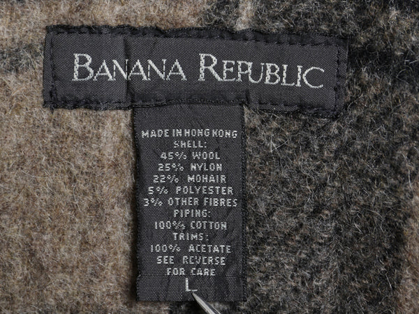 00s バナナリパブリック ダッフル コート メンズ L 古着 オールド アウトドア ウール モヘア ロング チェック ライナー フルジップ 無地 灰