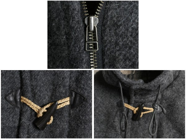 00s バナナリパブリック ダッフル コート メンズ L 古着 オールド アウトドア ウール モヘア ロング チェック ライナー フルジップ 無地 灰