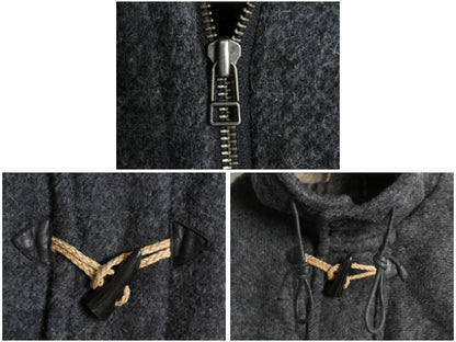 00s バナナリパブリック ダッフル コート メンズ L 古着 オールド アウトドア ウール モヘア ロング チェック ライナー フルジップ 無地 灰